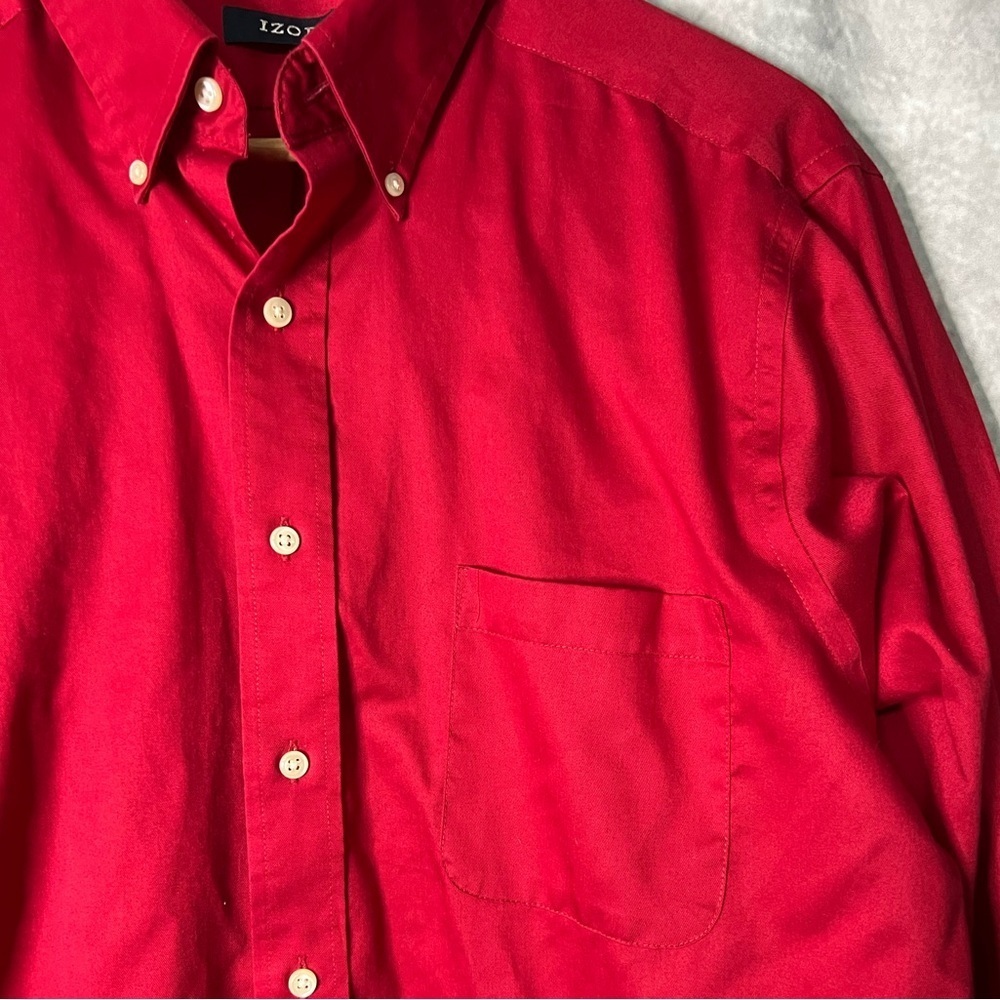 IZOD Crimson Red Cotton Twill Men's Button Down Shirt w Pocket - 16 1/2, 32/33 - Picture 5 of 8